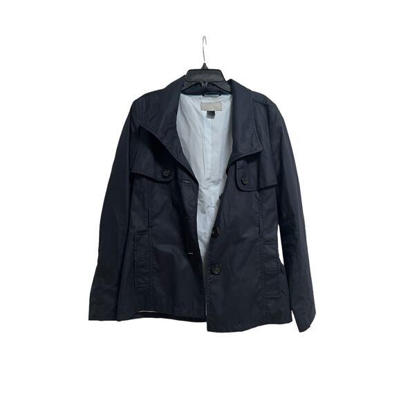 H&M Women’s Windbreaker Jacket Navy Blue Long Sleeve Button Up Size US 6 BD8 - Picture 4 of 7